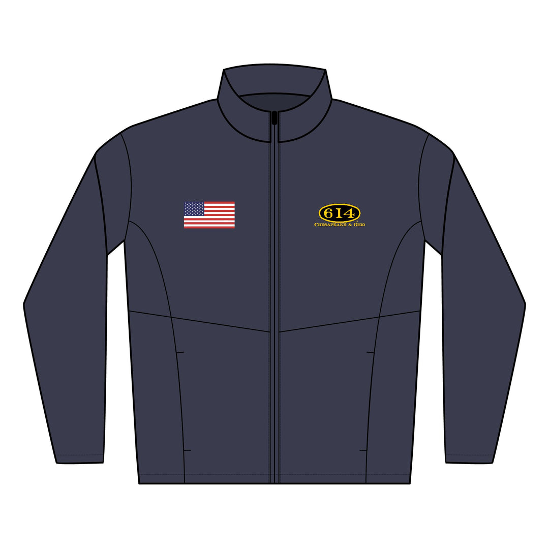 Embroidered Soft Shell Jacket — C&O 614 Number Plate Logo & American Flag
