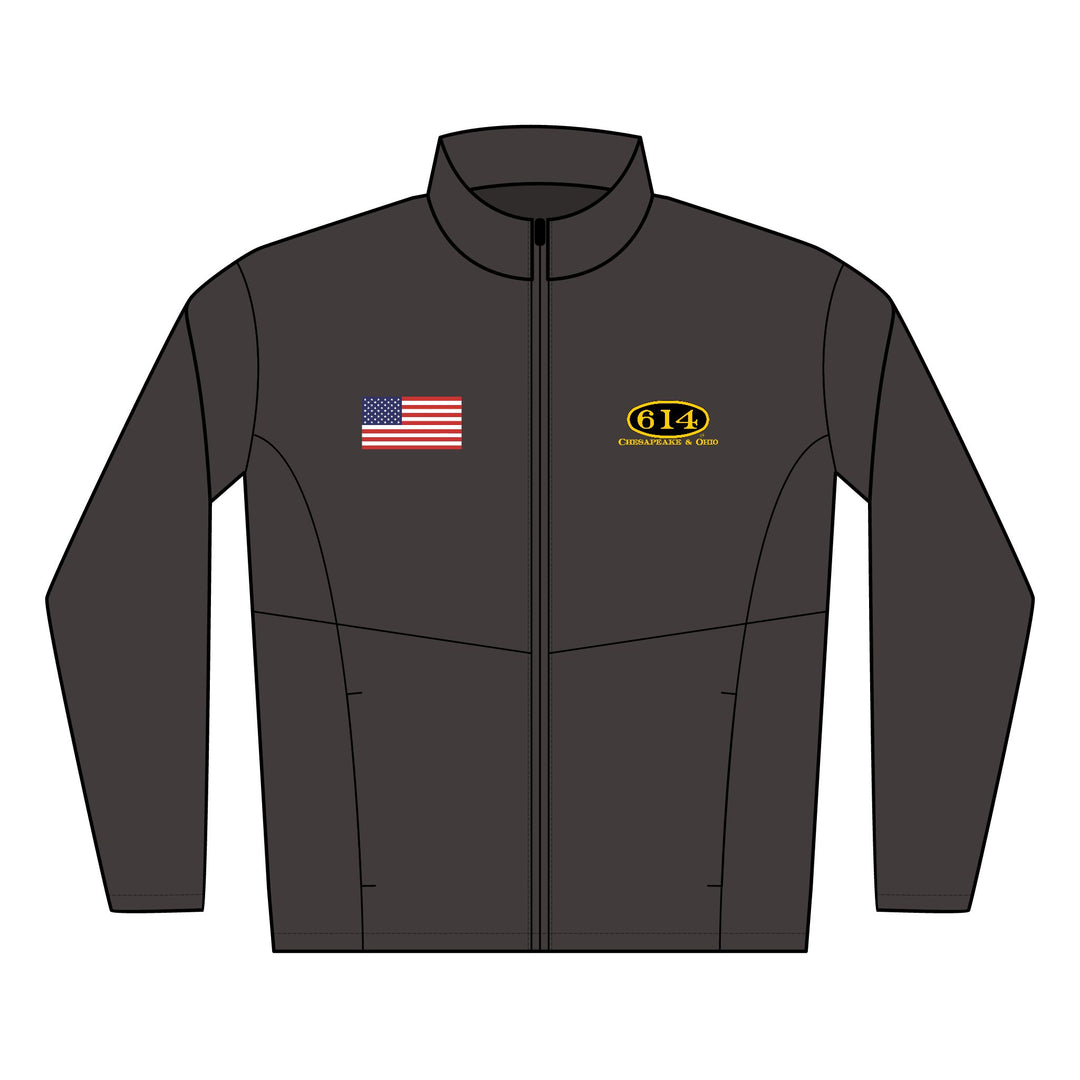 Embroidered Soft Shell Jacket — C&O 614 Number Plate Logo & American Flag