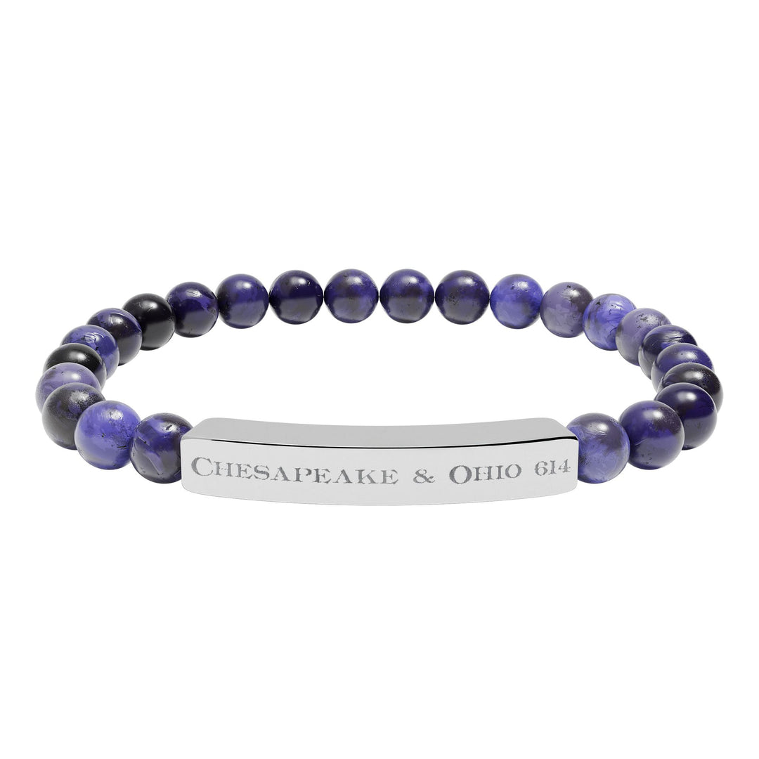 Natural Stone Stretch Bar Bracelet — "Chesapeake & Ohio 614" Engraved
