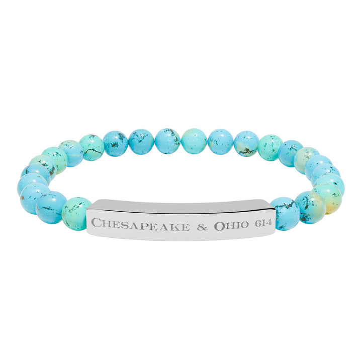 Natural Stone Stretch Bar Bracelet — "Chesapeake & Ohio 614" Engraved