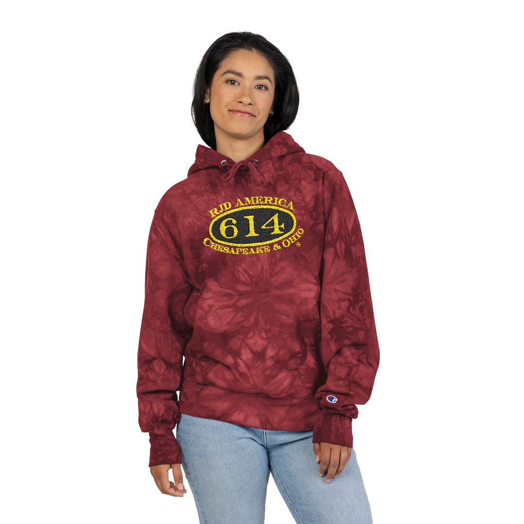 C&O 614/RJD America Logo Embroidered Tie-Dye Hoodie — Champion-Style Spiral Pullover