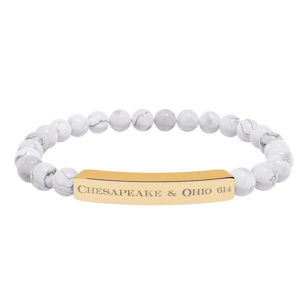 Natural Stone Stretch Bar Bracelet — "Chesapeake & Ohio 614" Engraved