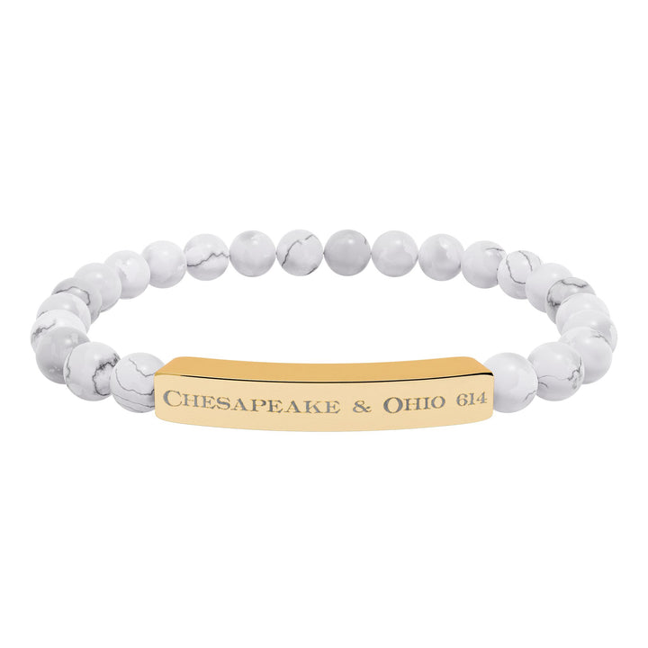Natural Stone Stretch Bar Bracelet — "Chesapeake & Ohio 614" Engraved