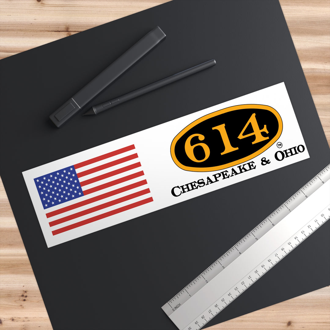 C&O 614 & U.S. Flag Bumper Sticker