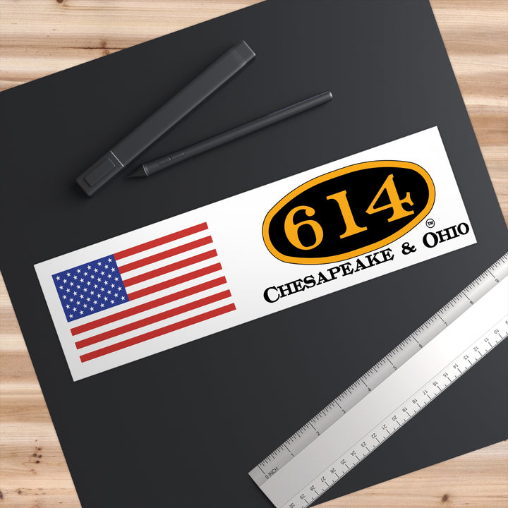 C&O 614 & U.S. Flag Bumper Sticker