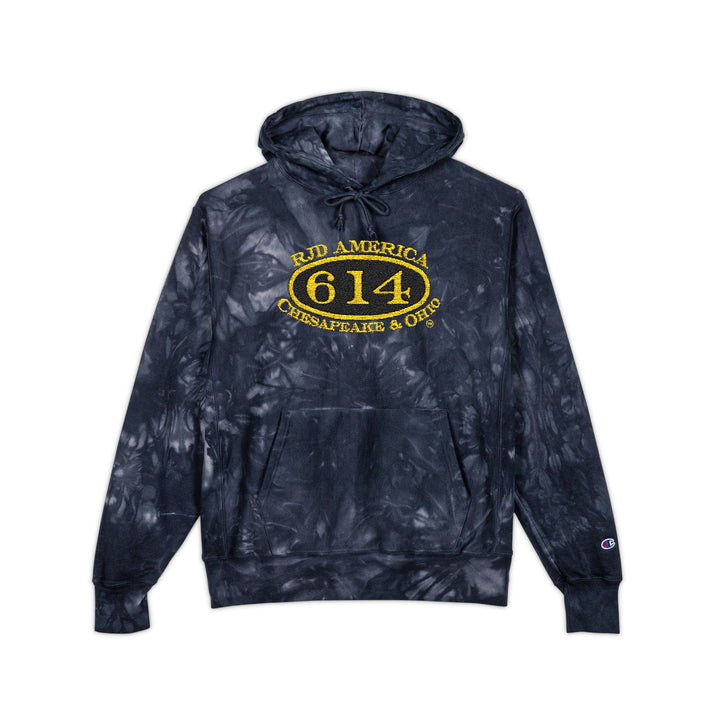 C&O 614/RJD America Logo Embroidered Tie-Dye Hoodie — Champion-Style Spiral Pullover