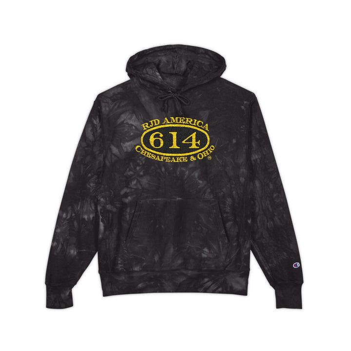 C&O 614/RJD America Logo Embroidered Tie-Dye Hoodie — Champion-Style Spiral Pullover