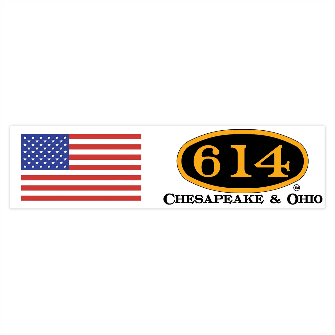 C&O 614 & U.S. Flag Bumper Sticker