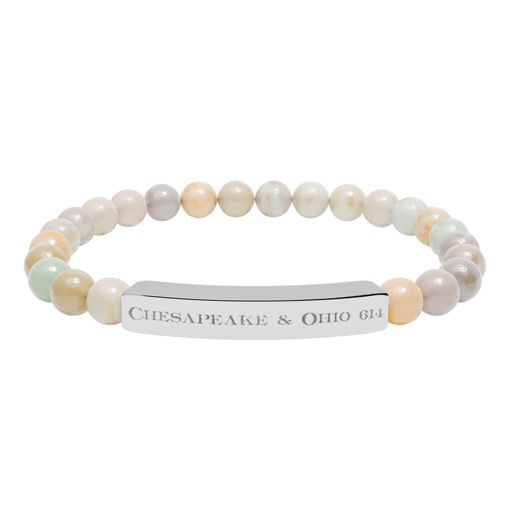 Natural Stone Stretch Bar Bracelet — "Chesapeake & Ohio 614" Engraved