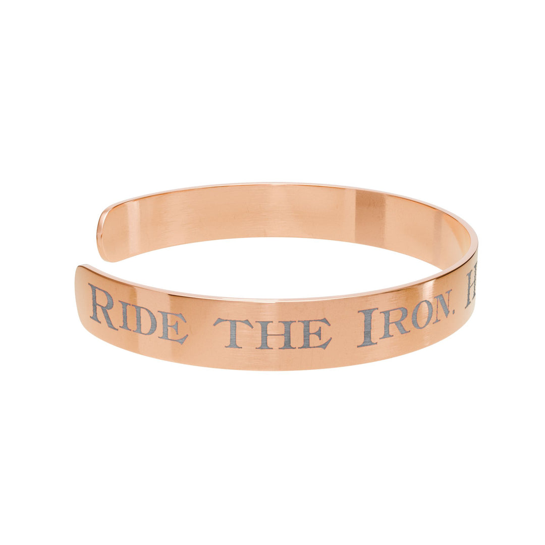 Engraved Copper Cuff Bracelet — “Ride the Iron. Honor the Legend. 614.”