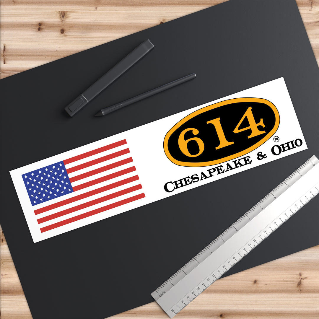 C&O 614 & U.S. Flag Bumper Sticker