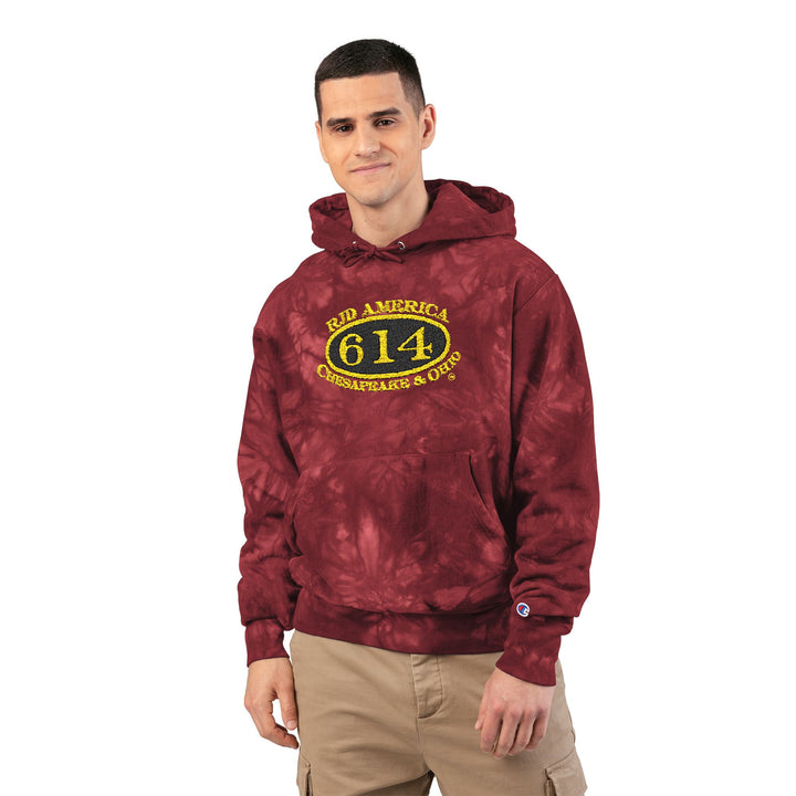 C&O 614/RJD America Logo Embroidered Tie-Dye Hoodie — Champion-Style Spiral Pullover