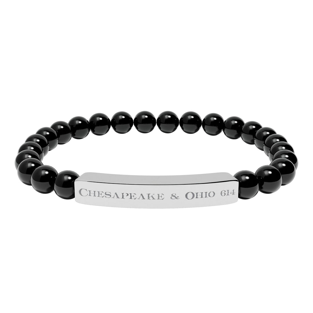 Natural Stone Stretch Bar Bracelet — "Chesapeake & Ohio 614" Engraved