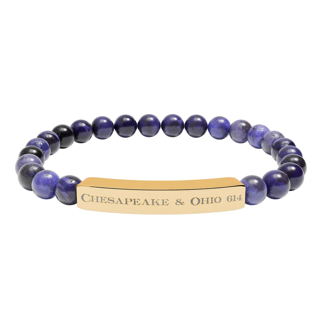 Natural Stone Stretch Bar Bracelet — "Chesapeake & Ohio 614" Engraved