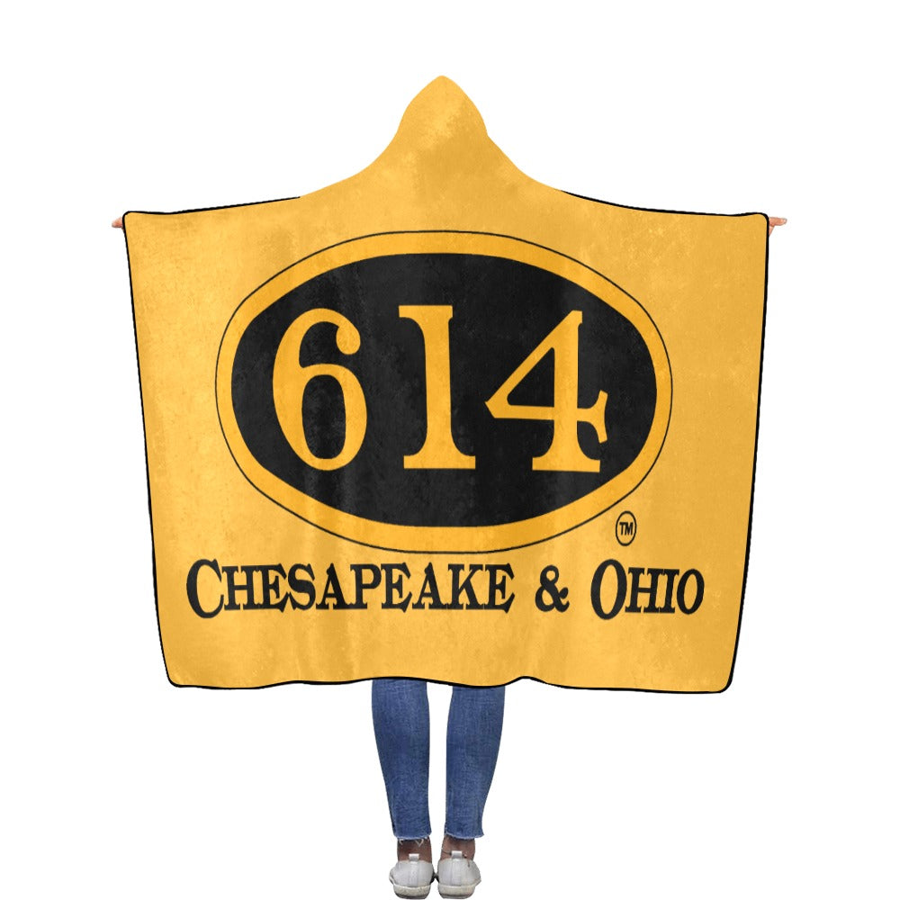 C&O 614 Number Plate Logo Hooded Fleece Blanket, 56 × 80 in