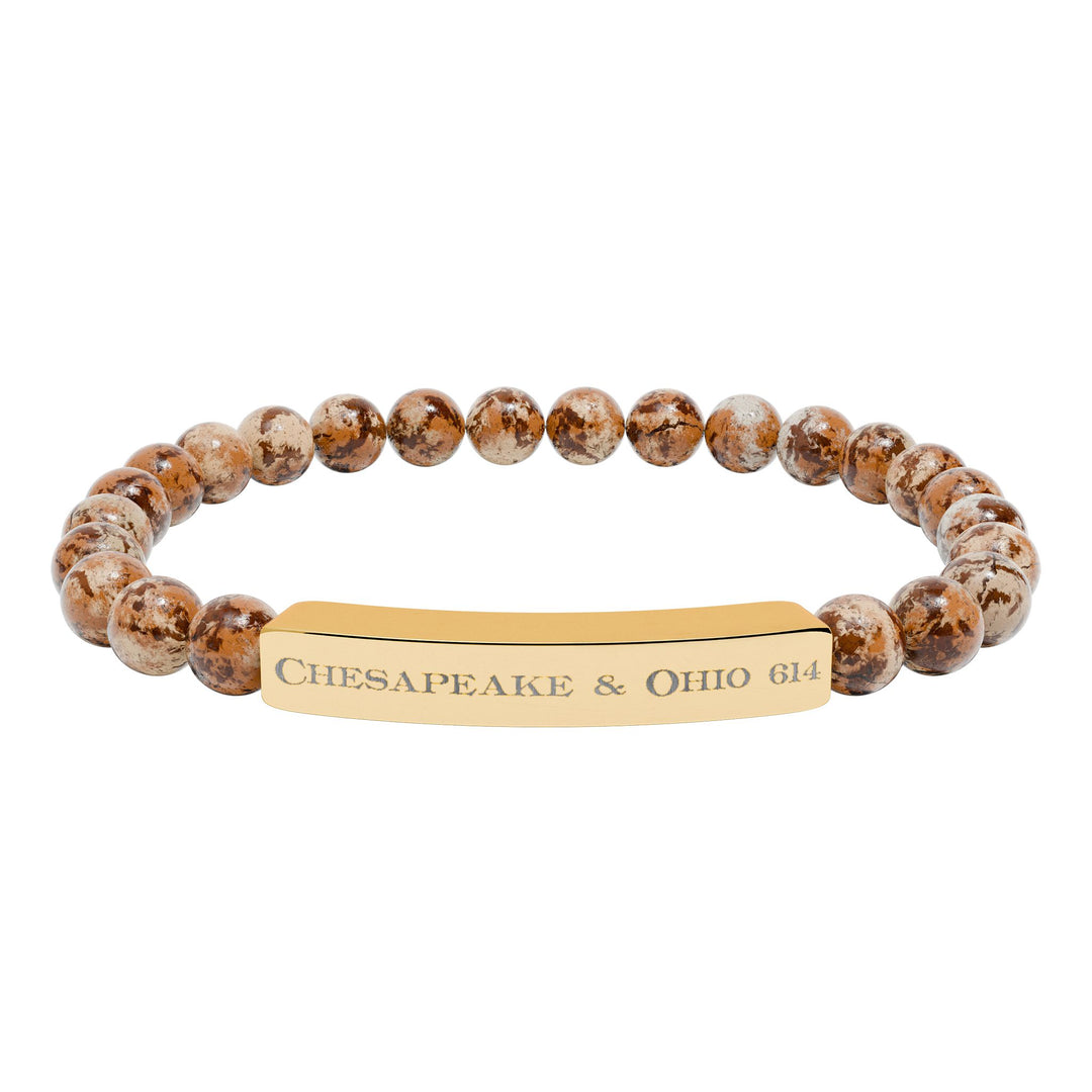 Natural Stone Stretch Bar Bracelet — "Chesapeake & Ohio 614" Engraved