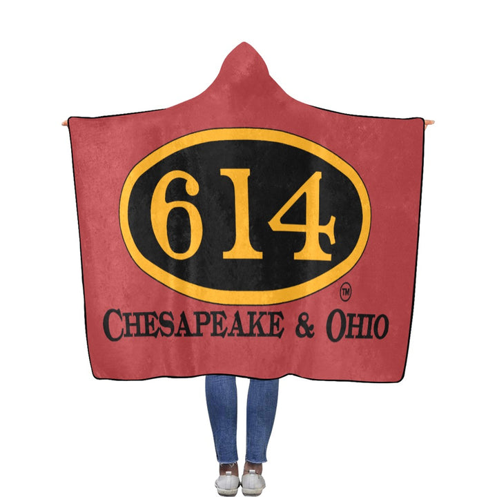 C&O 614 Number Plate Logo Hooded Fleece Blanket, 56 × 80 in