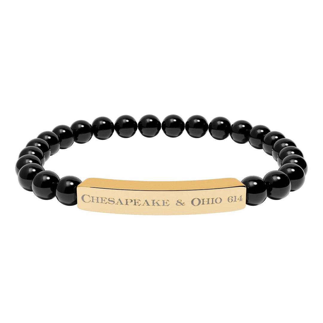 Natural Stone Stretch Bar Bracelet — "Chesapeake & Ohio 614" Engraved