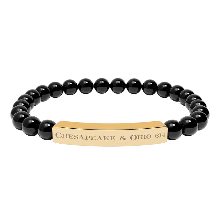 Natural Stone Stretch Bar Bracelet — "Chesapeake & Ohio 614" Engraved
