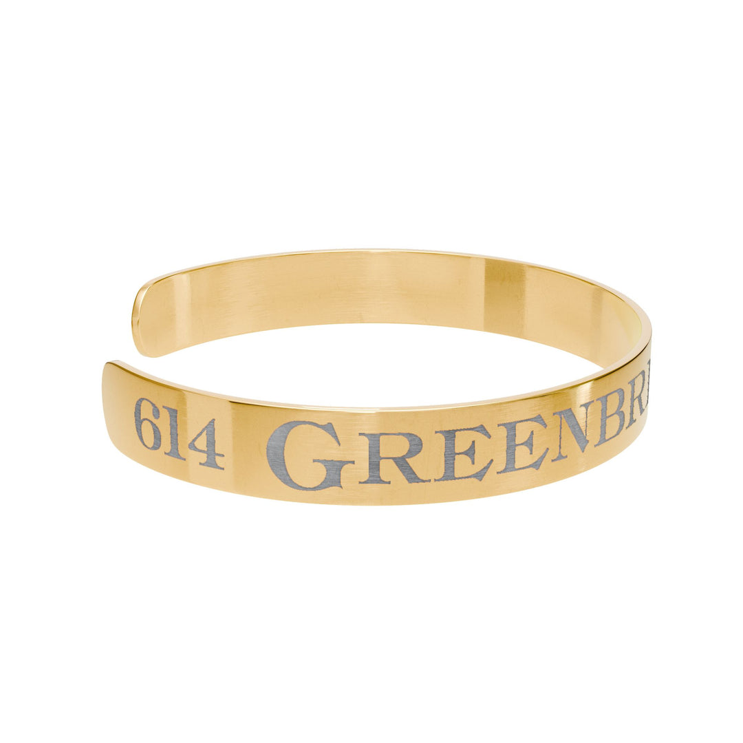 Engraved Rose Gold Cuff Bracelet — "614 Greenbrier Class J-3a"