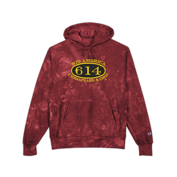 C&O 614/RJD America Logo Embroidered Tie-Dye Hoodie — Champion-Style Spiral Pullover