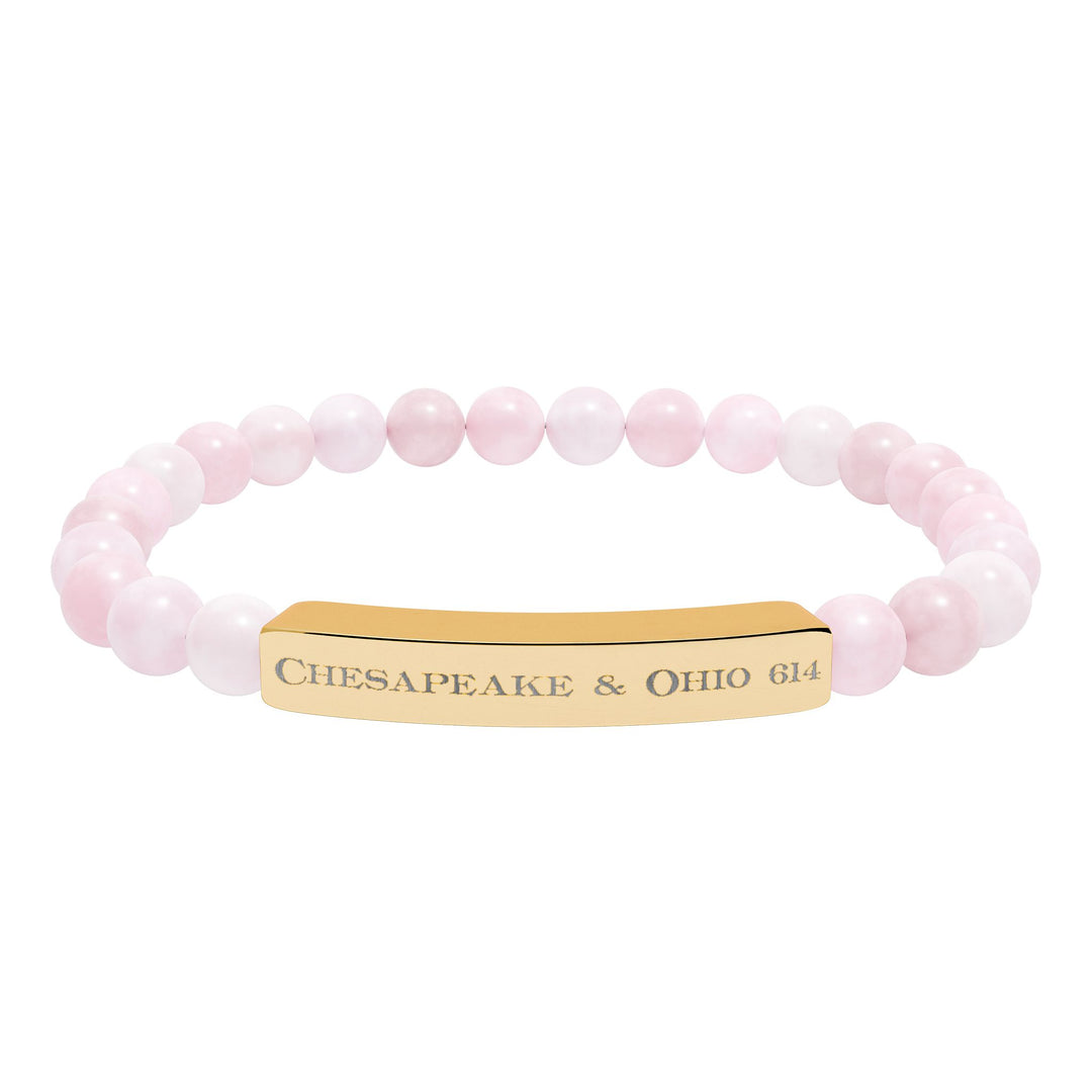 Natural Stone Stretch Bar Bracelet — "Chesapeake & Ohio 614" Engraved