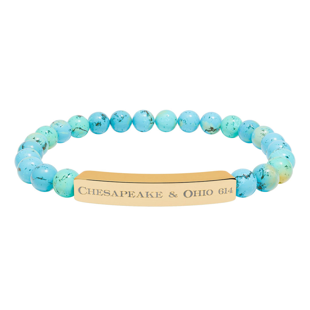 Natural Stone Stretch Bar Bracelet — "Chesapeake & Ohio 614" Engraved