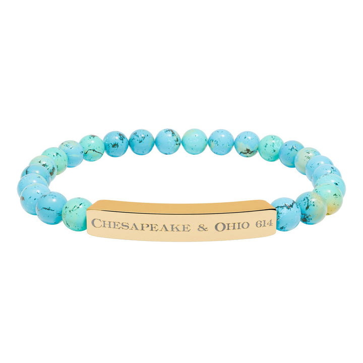 Natural Stone Stretch Bar Bracelet — "Chesapeake & Ohio 614" Engraved