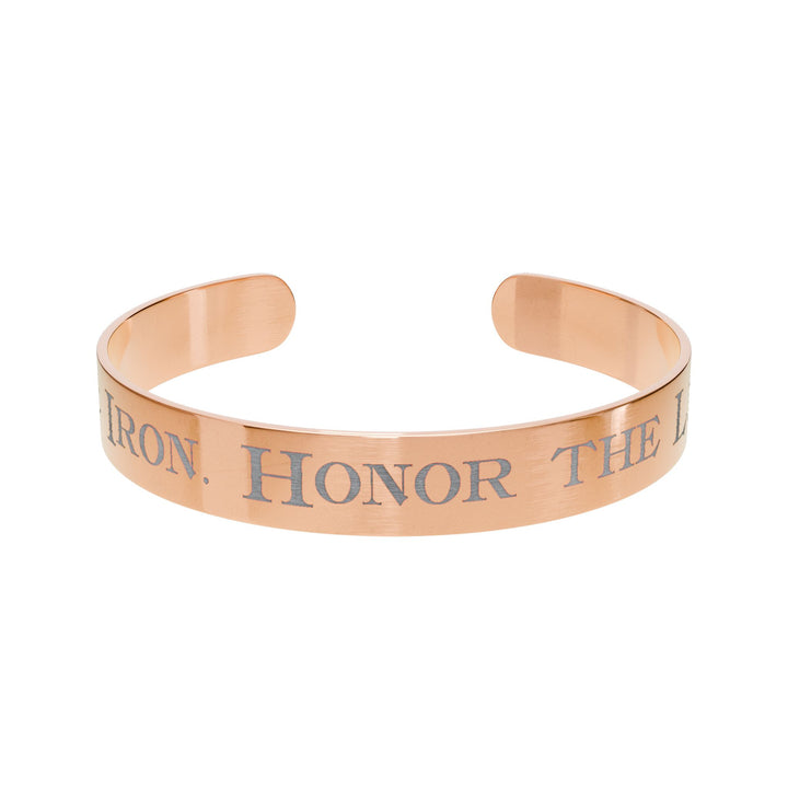 Engraved Copper Cuff Bracelet — “Ride the Iron. Honor the Legend. 614.”
