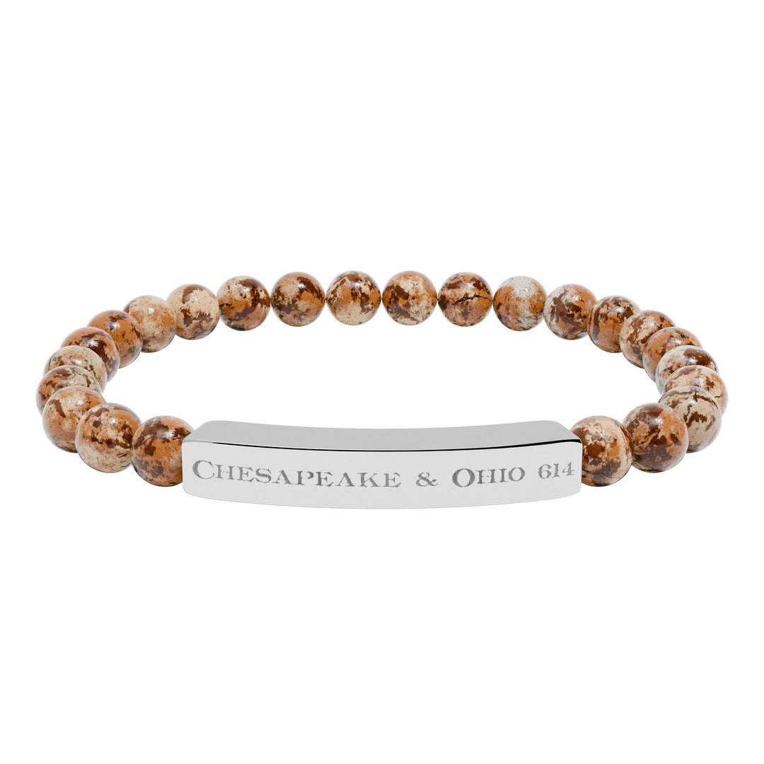 Natural Stone Stretch Bar Bracelet — "Chesapeake & Ohio 614" Engraved