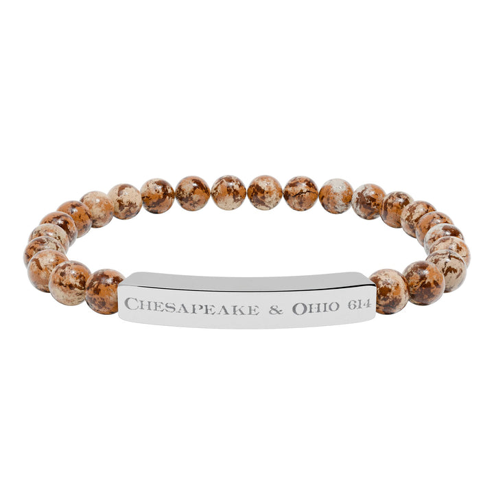 Natural Stone Stretch Bar Bracelet — "Chesapeake & Ohio 614" Engraved