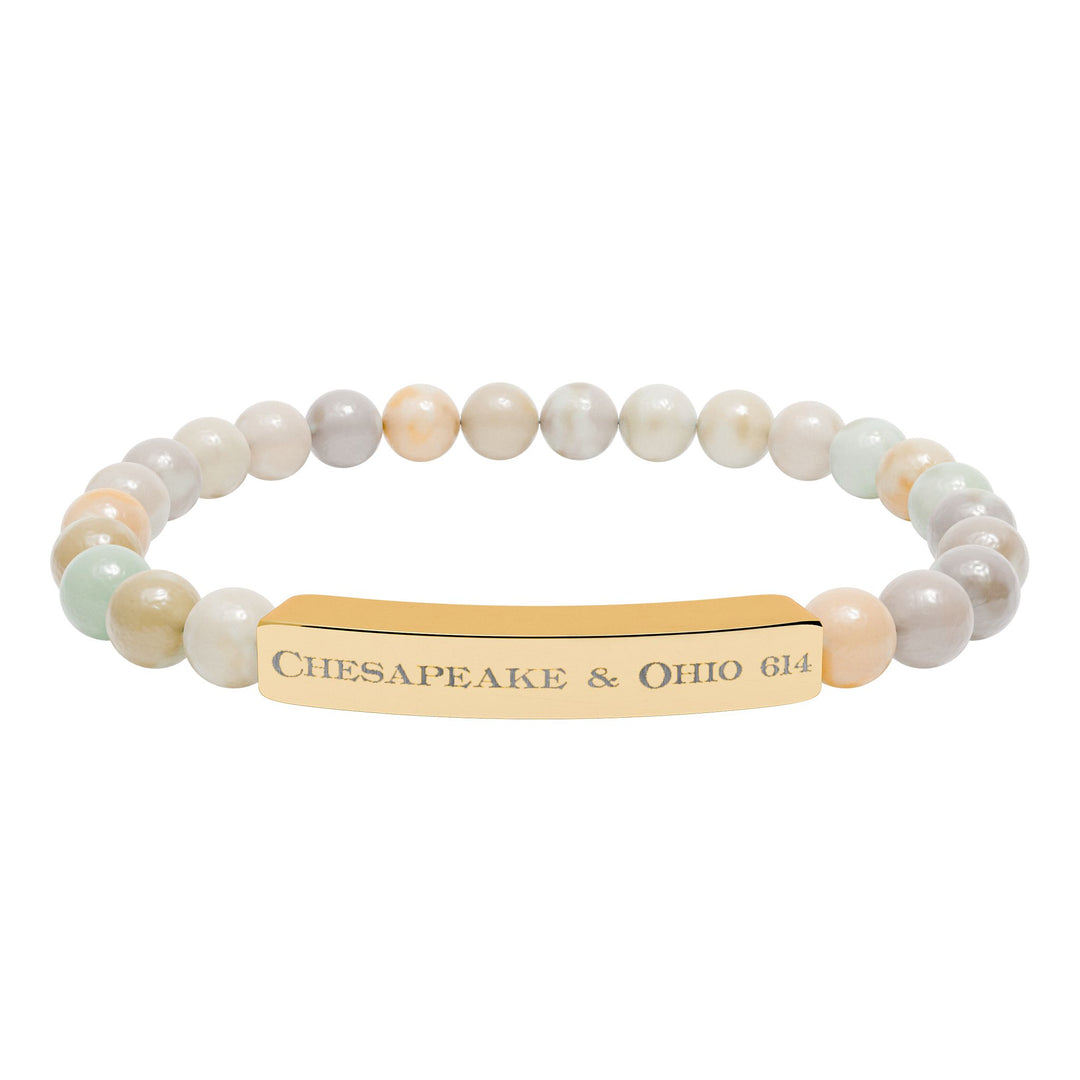 Natural Stone Stretch Bar Bracelet — "Chesapeake & Ohio 614" Engraved