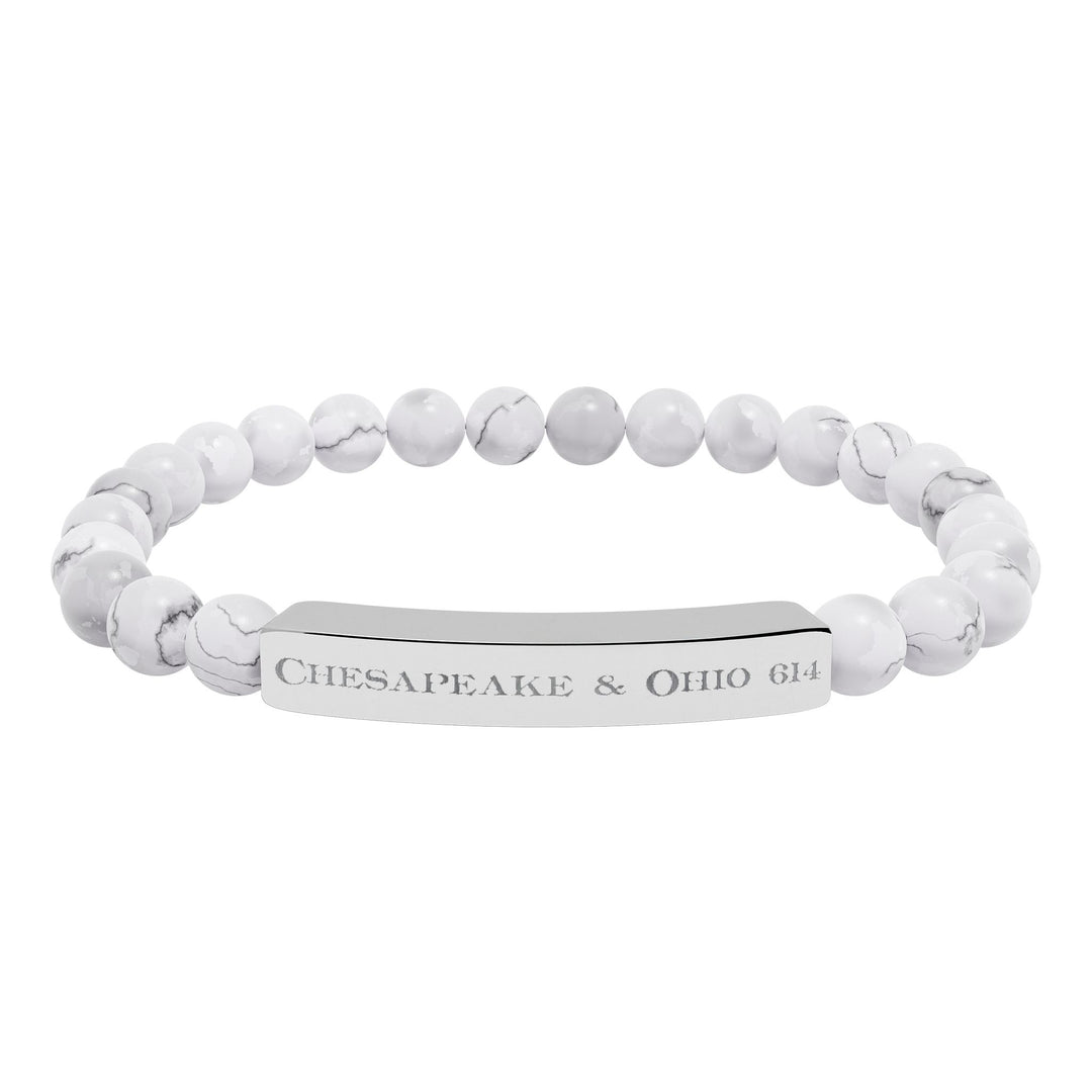 Natural Stone Stretch Bar Bracelet — "Chesapeake & Ohio 614" Engraved