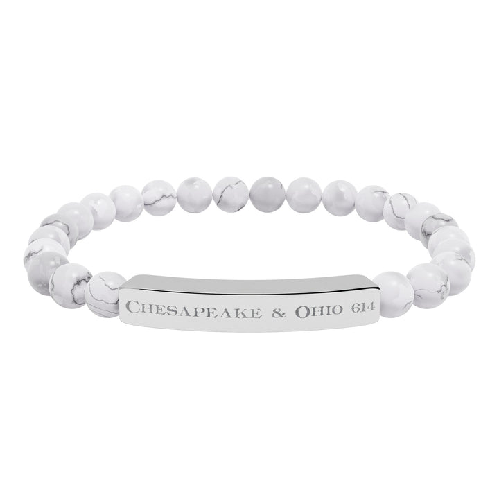 Natural Stone Stretch Bar Bracelet — "Chesapeake & Ohio 614" Engraved