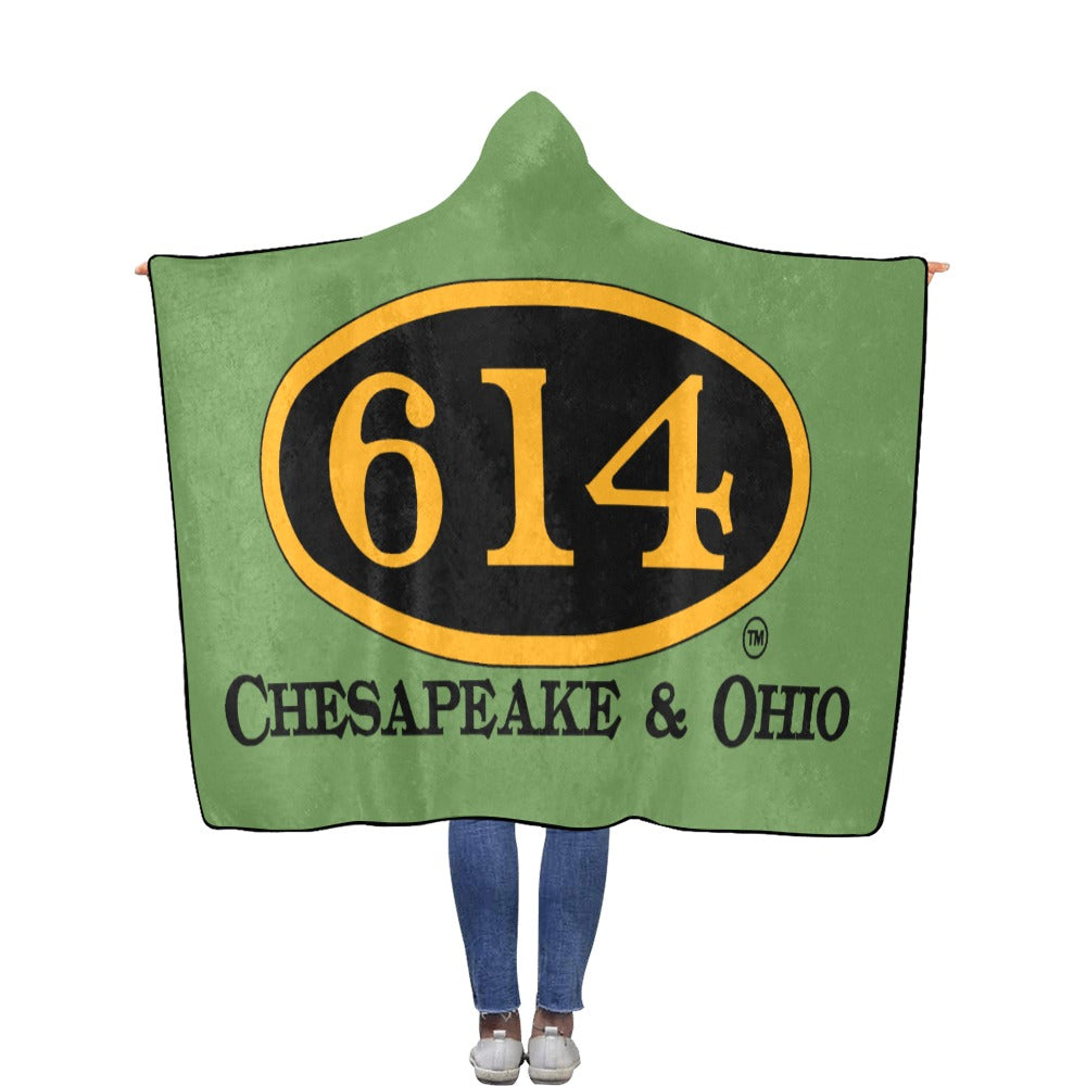 C&O 614 Number Plate Logo Hooded Fleece Blanket, 56 × 80 in