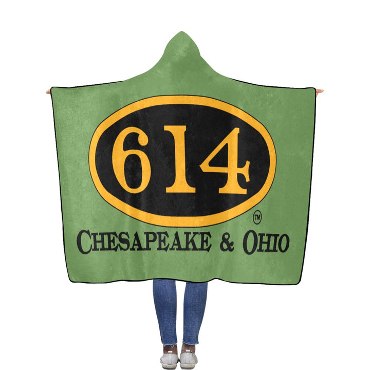 C&O 614 Number Plate Logo Hooded Fleece Blanket, 56 × 80 in